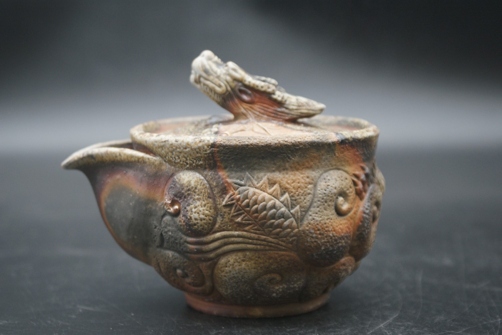 備前焼 宝瓶 招福 昇り龍 備前焼 作家物 宝瓶 急須 茶器 茶道具 龍 備前焼