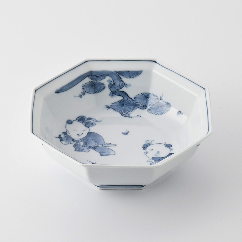 平戸松山】創作唐子 八角七寸鉢 | 三川内焼オンライン・ショップ