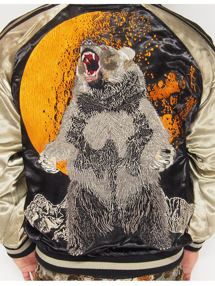 satori[さとり] 月に熊 刺繍 リバーシブル 和柄スカジャン/GSJR-014