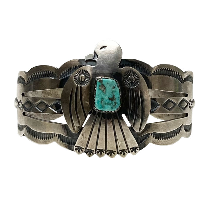 INDIAN JEWELRY NAVAJO ”Tim Yazzie“ Thunder Mt.Turquoise & Thunder