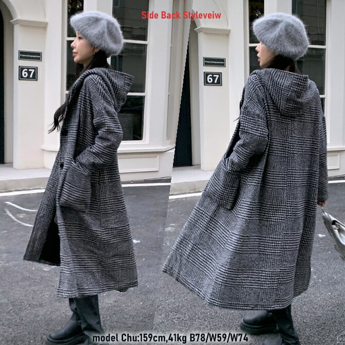 楽天市場】ロングコート レディース フード付き 千鳥柄 グレンチェック