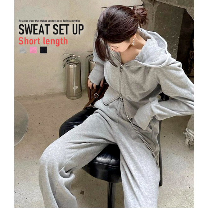 楽天市場】スウェット 上下セットアップ ショート丈 フード付き