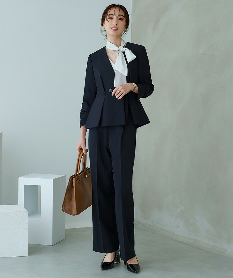 タックペプラムノーカラージャケット＆ワンタックパンツスーツ「CSU1198」