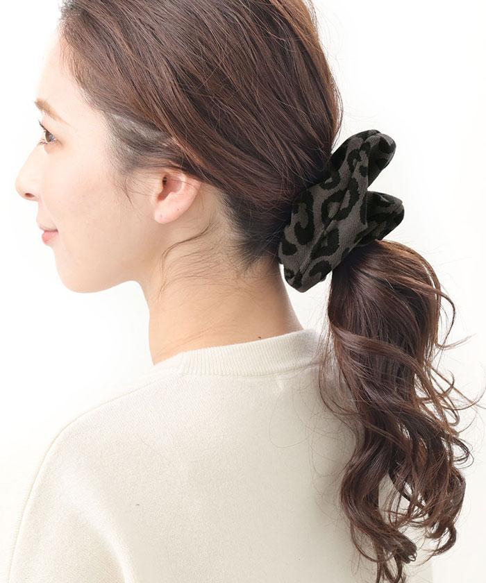 レオパード柄ニットシュシュ HS-199 | ヘアアクセサリー,シュシュ