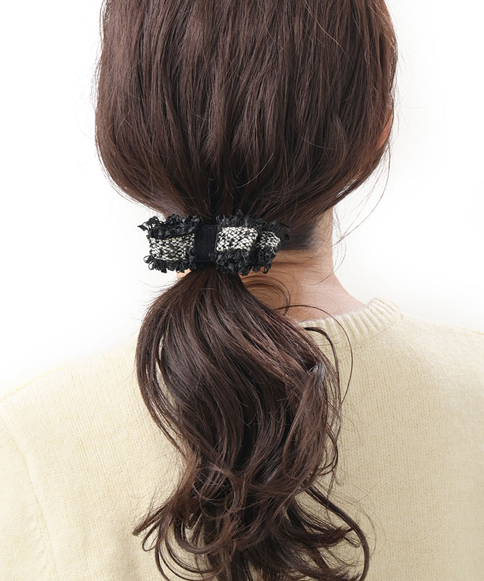 ツイードリボンヘアゴム・ポニーフック H7837 | ヘアアクセサリー