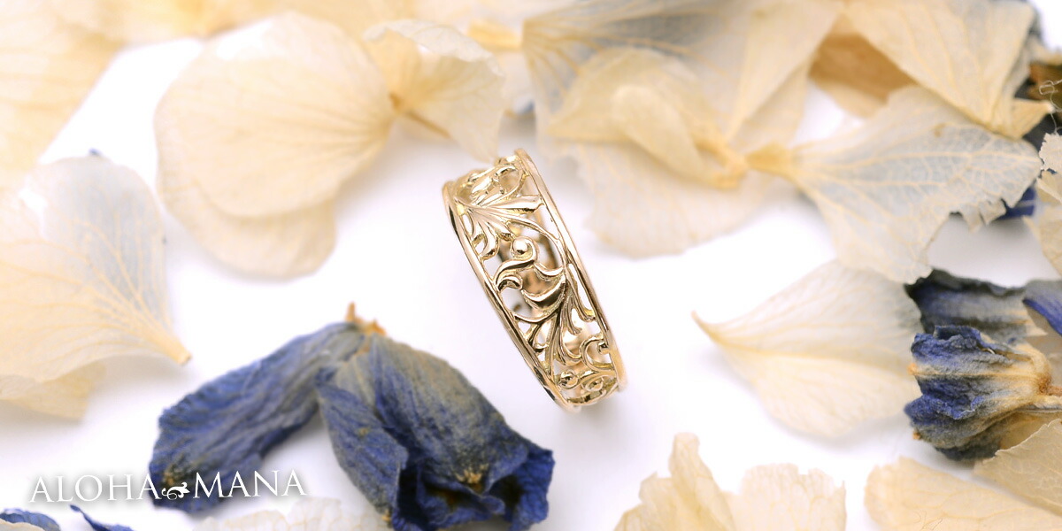 透かし リング 指輪 K18 ハワイアンジュエリー アクセサリー