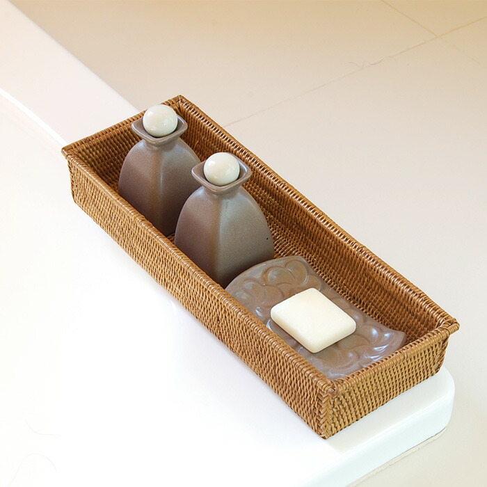 楽天市場】アタで編まれた長方形のトレイバスケット 小物入れ 収納