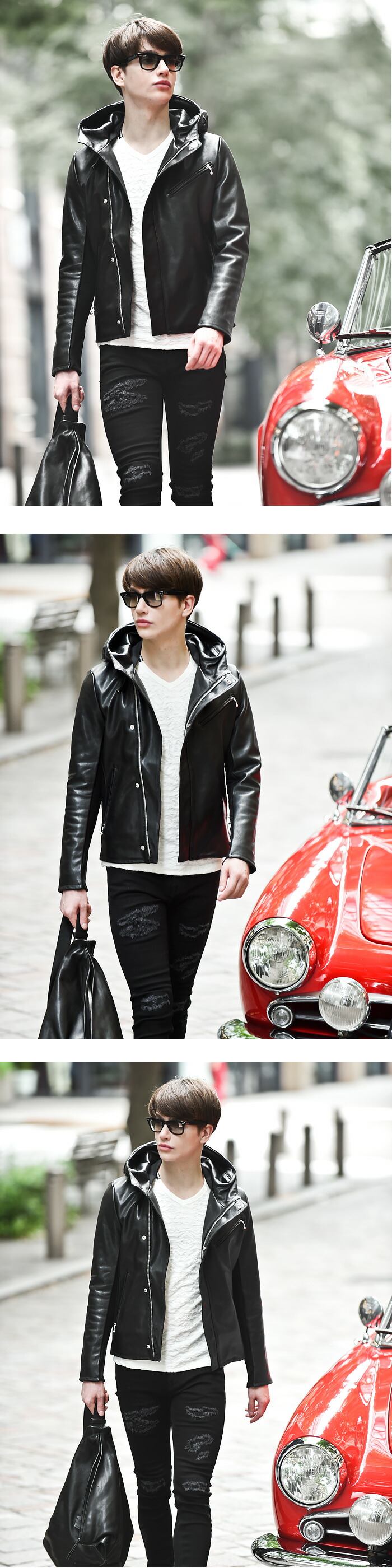 JOHNNY CASCADE(ジョニーカスケード) フード ライダース レザー