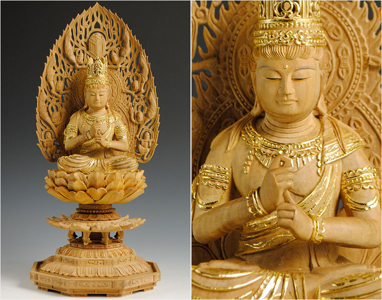 白檀材・甘くさわやかな香り】【仏像・ご本尊】【水晶眼入り・切金】大