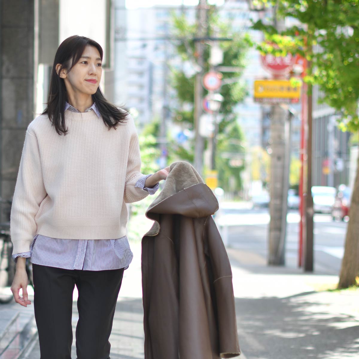 DEMYLEE シャツニットS オフホワイト ニット 横リブドルマンプル