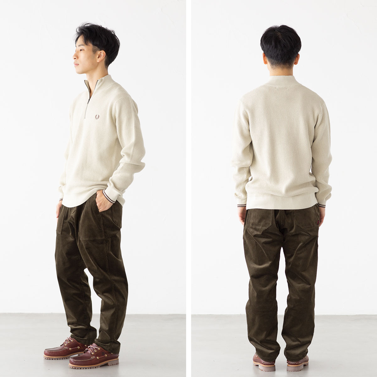 フレッドペリー FRED PERRY ワッフル ステッチ ハーフジップ ニット