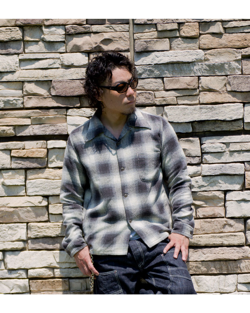 EIGHT-G(エイトジー) オンブレチェックオープンカラーシャツ / 8LS-70