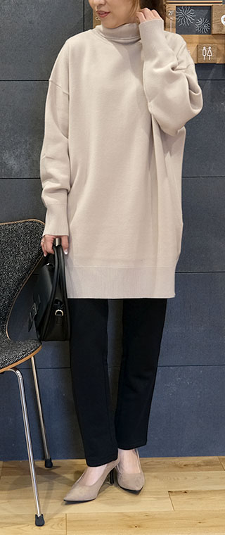 セットアップ可】 タートルネックニットチュニック 秋 冬 レディース