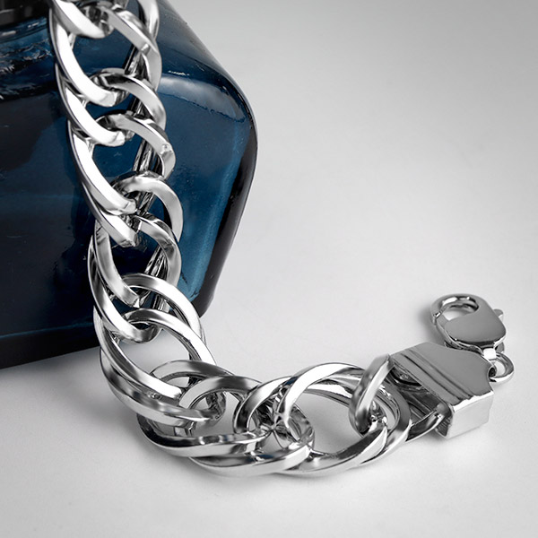 極太 超軽量 ダブル 喜平 チェーン シルバーブレスレット 18 20cm