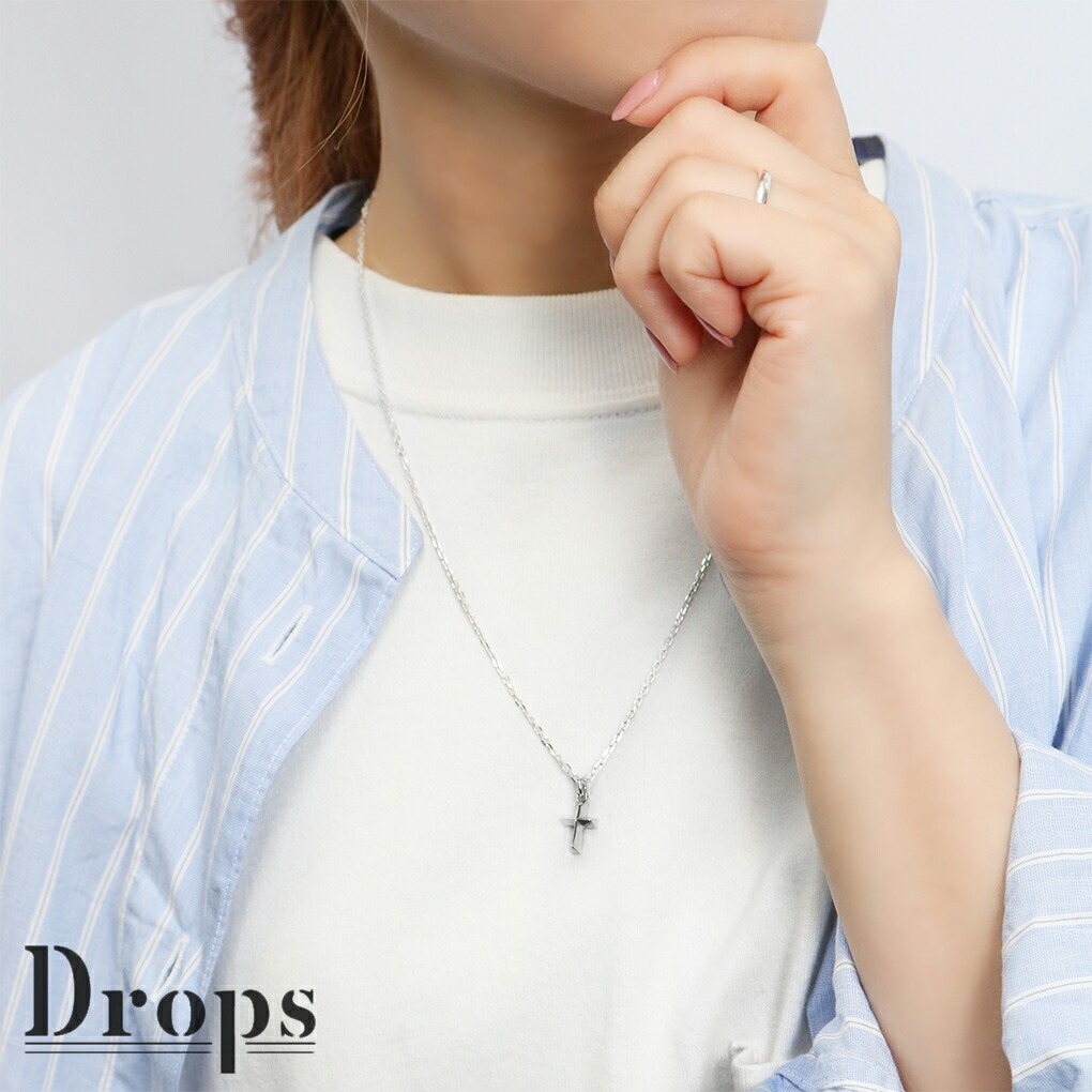 DROPS クロス チャーム シルバー ネックレス チェーン付き ペンダント