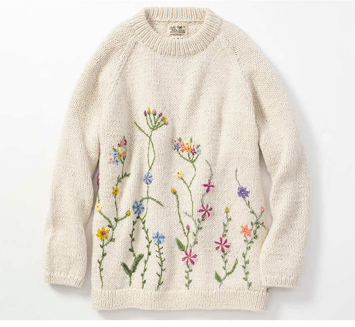 楽天市場】ペルー製 アルパカ 花柄手刺繍クルーネックセーター 手編み