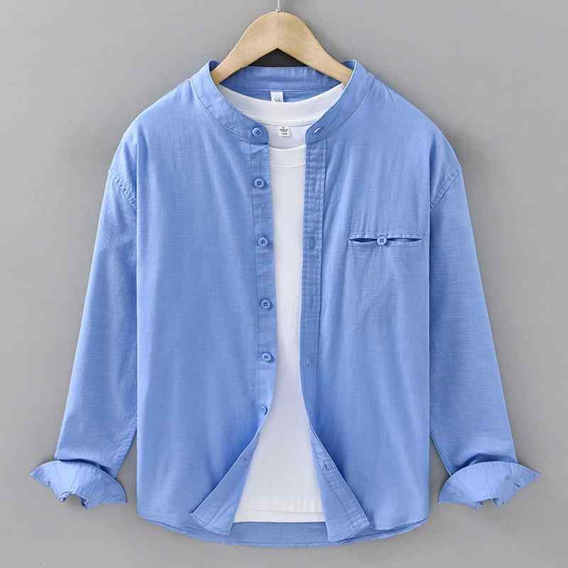 楽天市場】シャツ メンズ コットンリネン 長袖 スタンドカラー