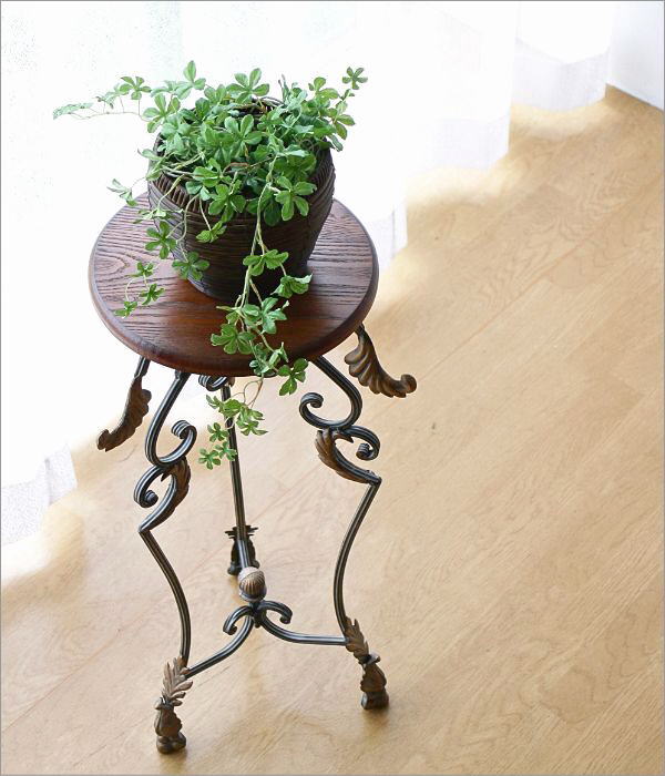 楽天市場】フラワースタンド アイアン 木製 アンティーク風 玄関 花台