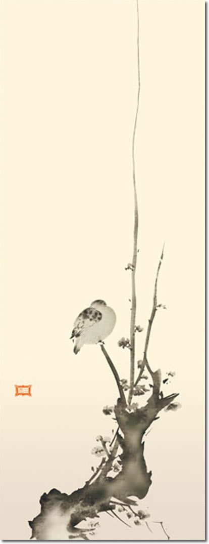 掛け軸-紅梅鳩図／宮本 武蔵(尺五) モダン オシャレ インテリア 床の間