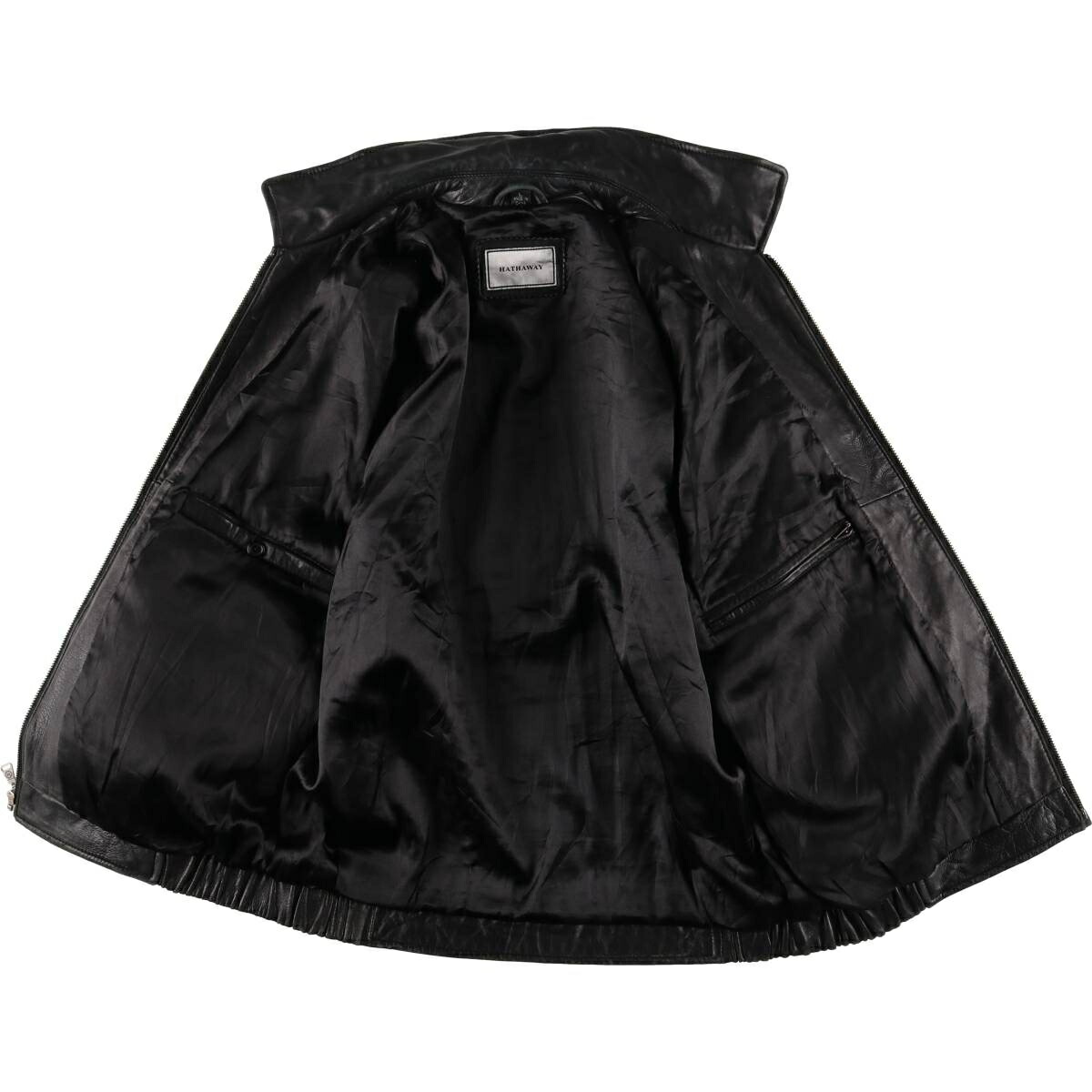 古着 HATHAWAY スイングトップタイプ 中綿入り レザーブルゾン メンズL