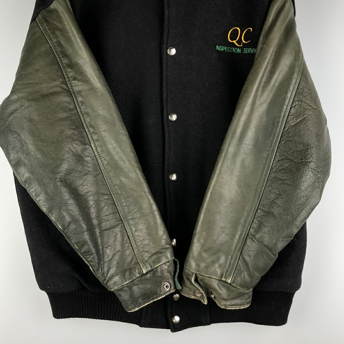 古着 80～90年代 Trimark 袖革ウールボタンスタジャン バーシティ