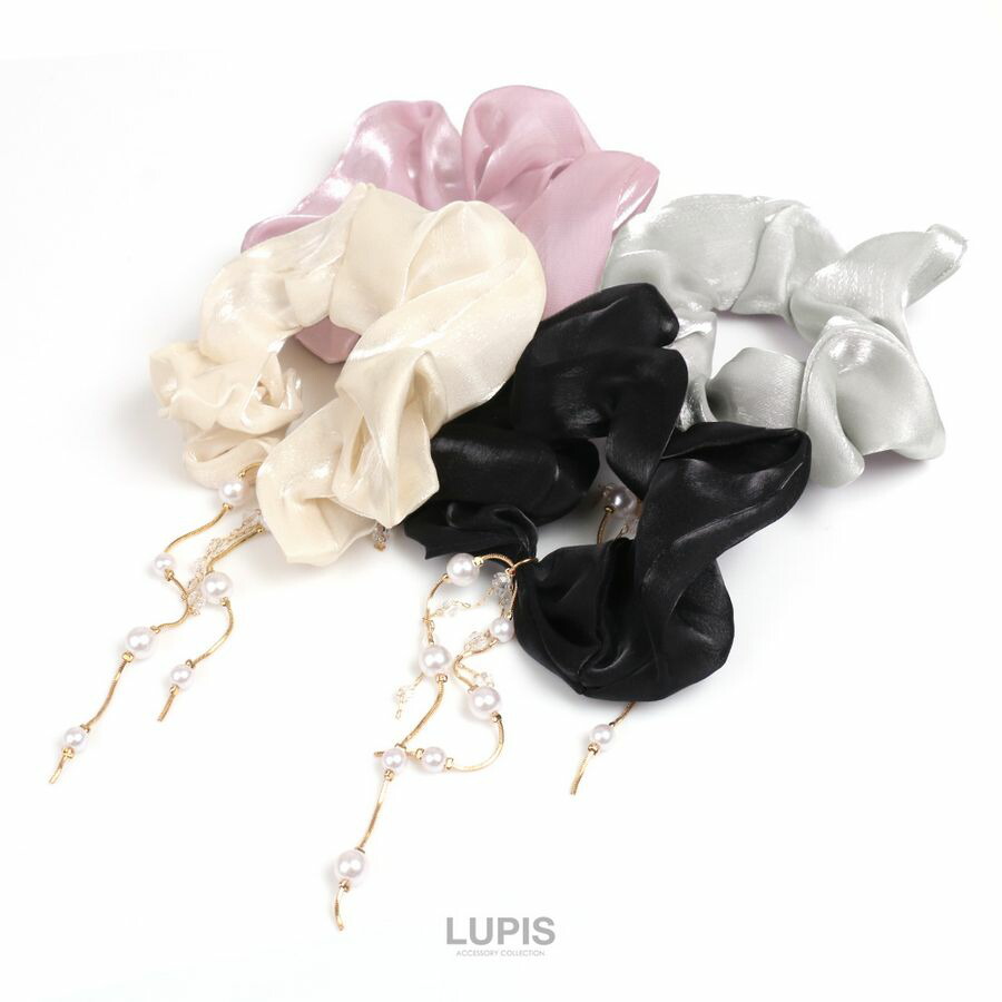 パールチェーン付きシュシュ - ヘアアクセサリーを激安で通販販売