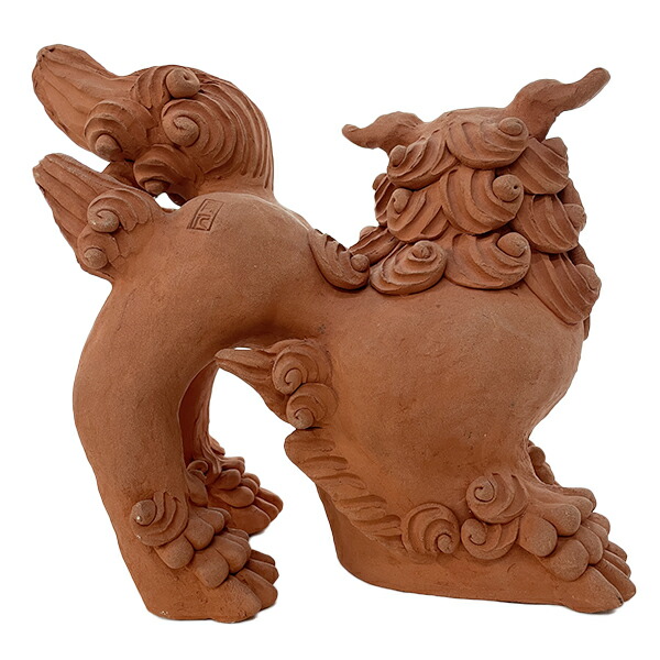 門柱シーサー 素焼き 赤 横 魔除け 縁起物 沖縄 お土産 置物 玄関 ペア