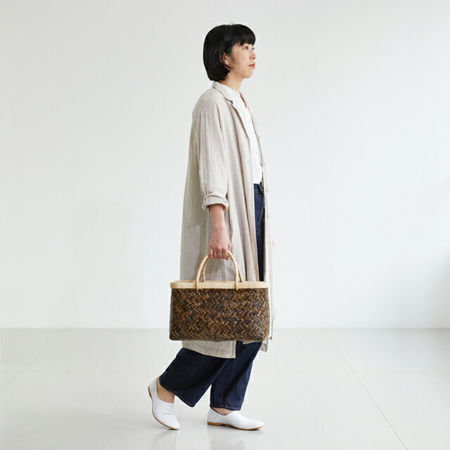 特選 黒竹市場かご (籐取手/小サイズ)(約)幅38×マチ18×本体高さ23cm(約