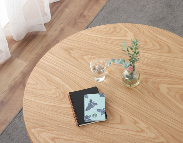 木目を楽しめるシンプルなちゃぶ台円形 90cm丸 ナラ ちゃぶ台