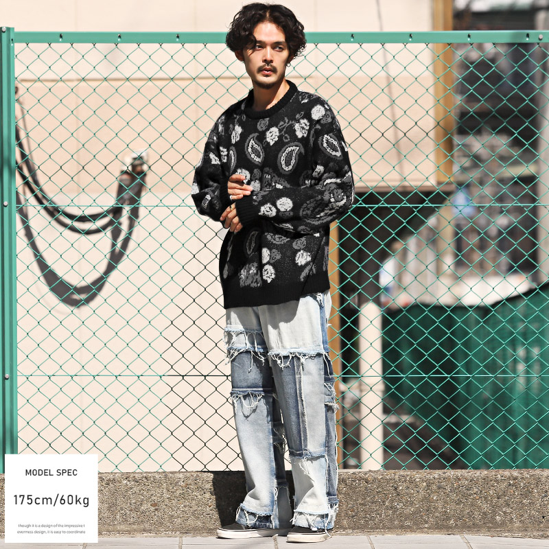 楽天市場】ニット メンズ ビッグシルエット ペイズリー 総柄
