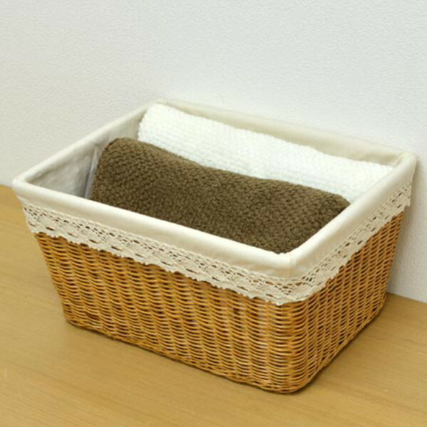 楽天市場】収納バスケット 天然素材 レース Mサイズ （ 幅42×奥行33.5
