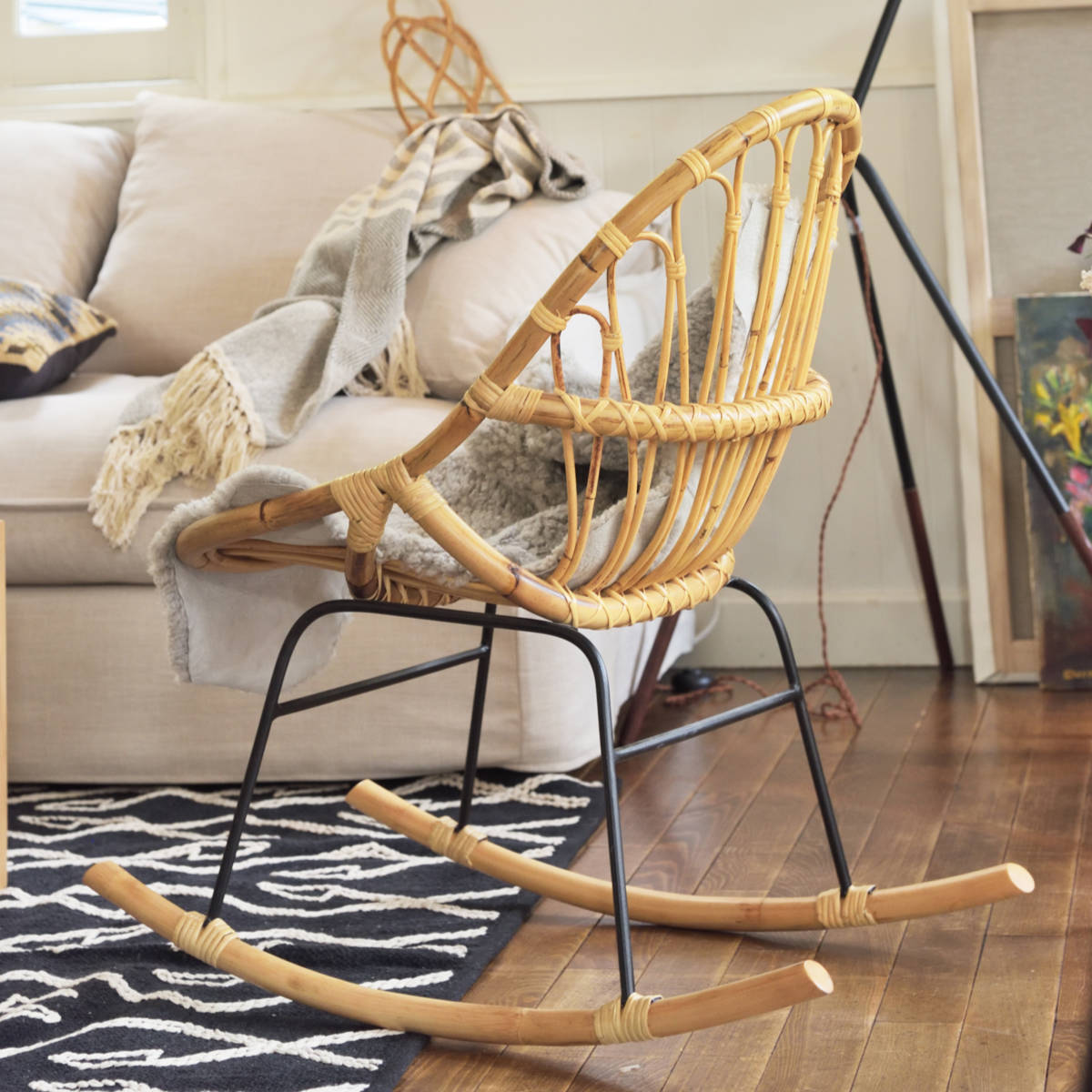 楽天市場】籐 ロッキングチェア アイアン脚 幅47cm （ 送料無料 ラタン