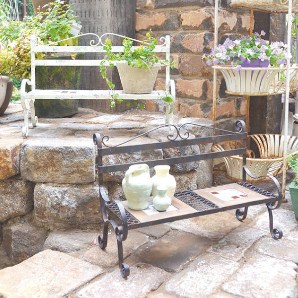 楽天市場】フラワースタンド アイアンタイルベンチ 幅44.5×奥行19×高さ