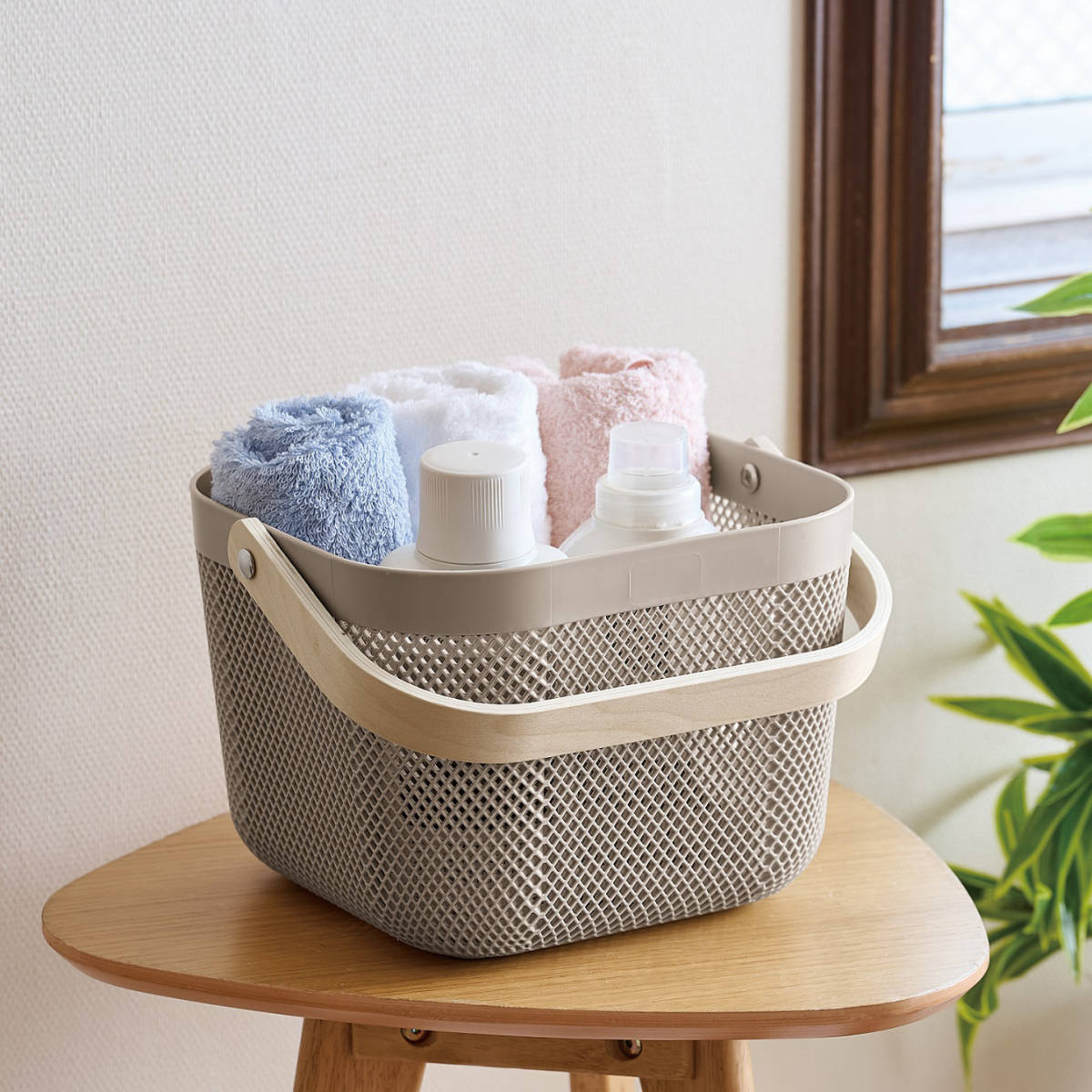 楽天市場】かご 木製 持ち手付き スクエアバスケット 幅24×奥行24×高さ