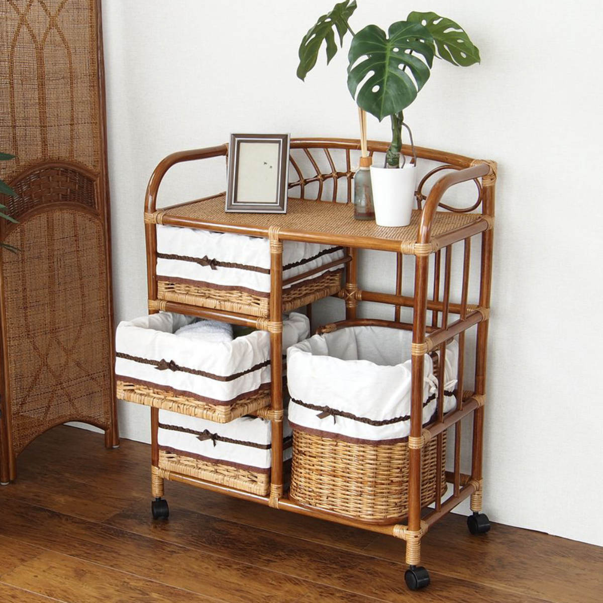楽天市場】籐 ランドリーチェスト 幅70cm 3段 引出し 3杯キャスター付
