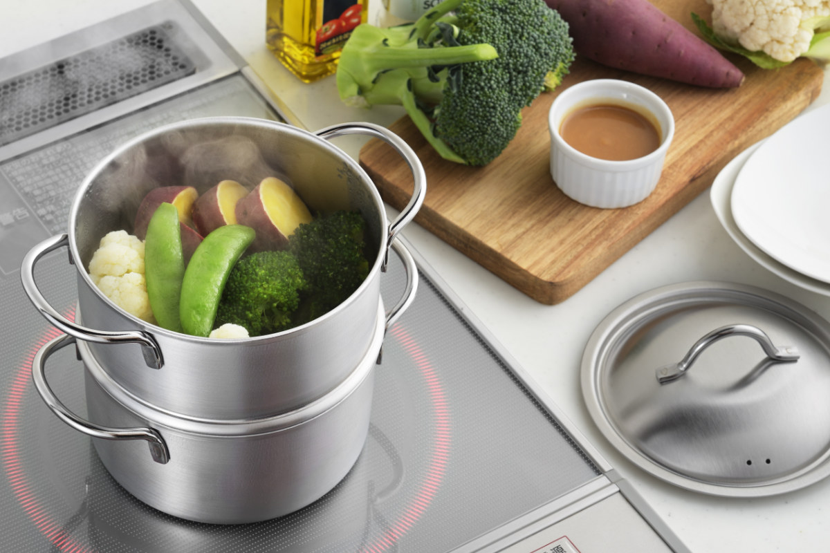 楽天市場】両手鍋 14cm IH対応 2段蒸し器付き ステンレス製 郷技 日本