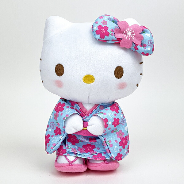 サンリオ ハローキティ ぬいぐるみ 桜着物 水色 S マスコット 人形 和風
