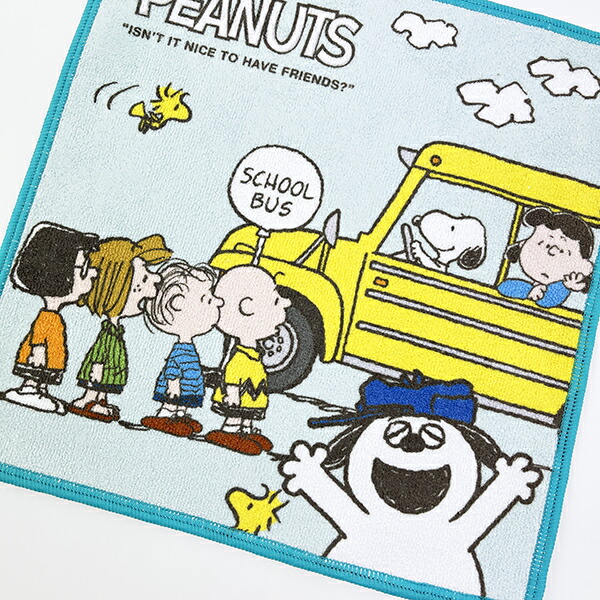 スヌーピー 吸水速乾ミニタオル スクールバス ブルー 西川 日本製 SNOOPY