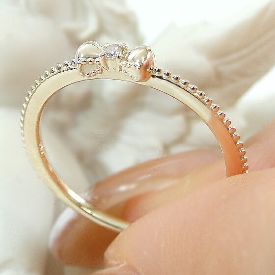 楽天市場】K10 リボンモチーフ ダイヤモンド ピンキー リング送料無料