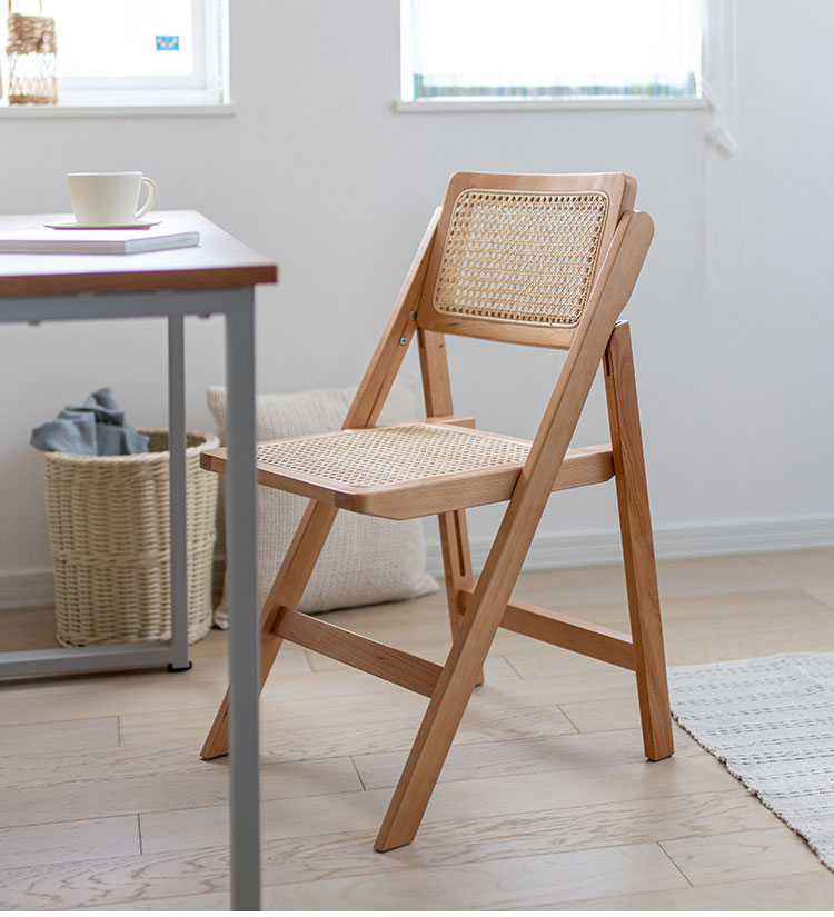 フォールディングチェア 折り畳み式 天然木 ラタン 幅42 奥行49 高さ