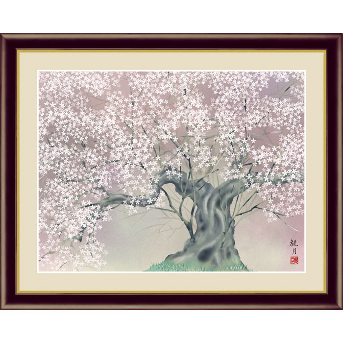 楽天市場】森山観月 三日月夜桜 52×42cm 花鳥図 日本画 春飾り 桜