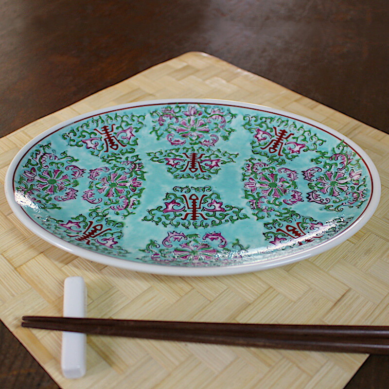 楽天市場】【アウトレット】緑彩ダミ唐草 23.5cm プラター / 中華風