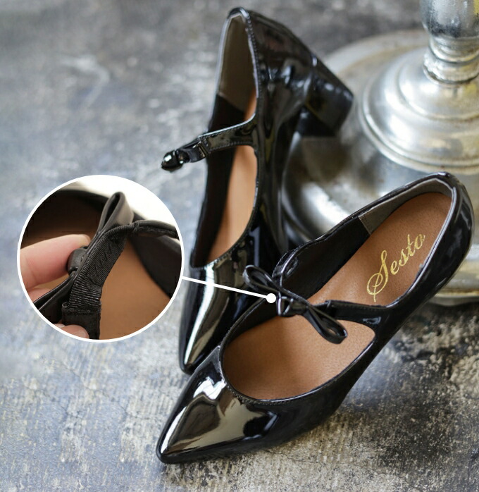 リボンストラップミドルヒールポインテッドトゥパンプス | SESTO