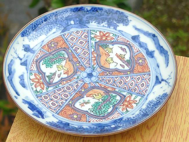 色絵帯山水四寸皿 昭阿弥 - 京焼清水焼 松韻堂