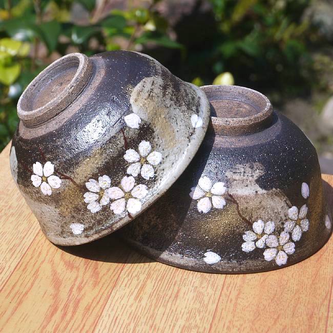 花かがり夫婦茶碗 八幡 - 京焼清水焼 松韻堂