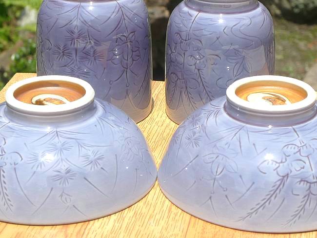 むらさき野夫婦湯呑と夫婦茶碗セット 昇峰 - 京焼清水焼 松韻堂