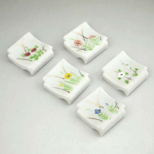 瓦五草花箸置きセット 芳山 - 京焼清水焼 松韻堂