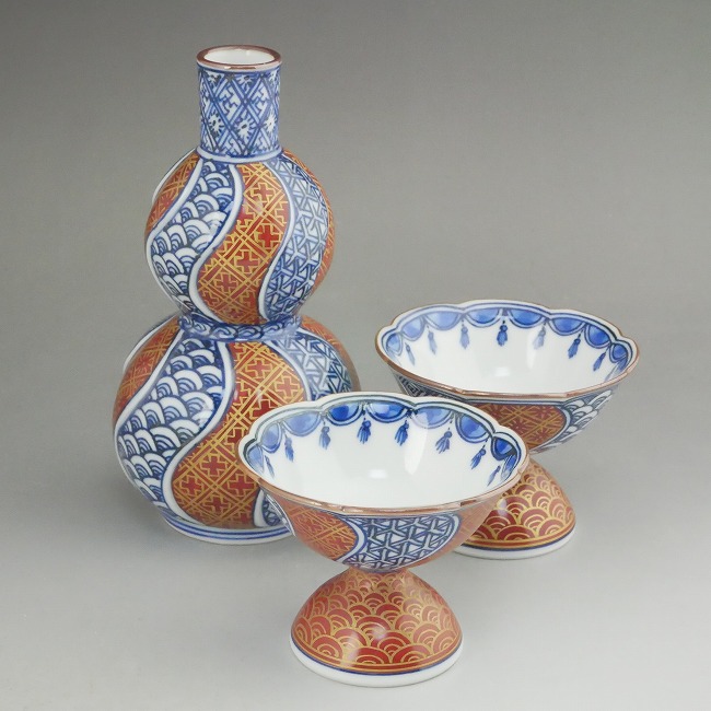 金彩捻祥瑞酒器揃え 春晃 - 京焼清水焼 松韻堂