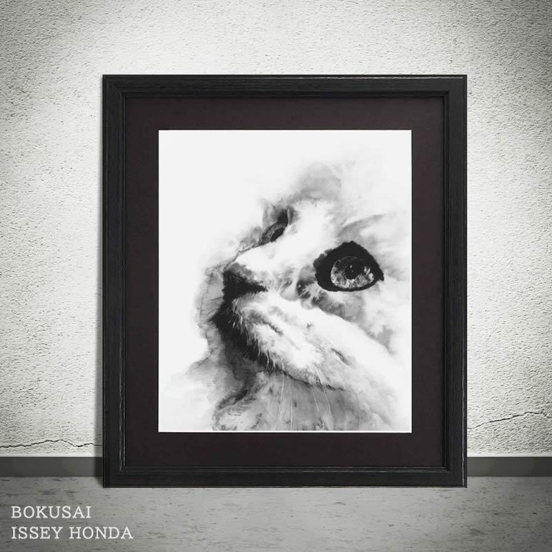 楽天市場】本田一誠の猫画アートフレーム・無垢 35cmx40cm 墨絵の繊細