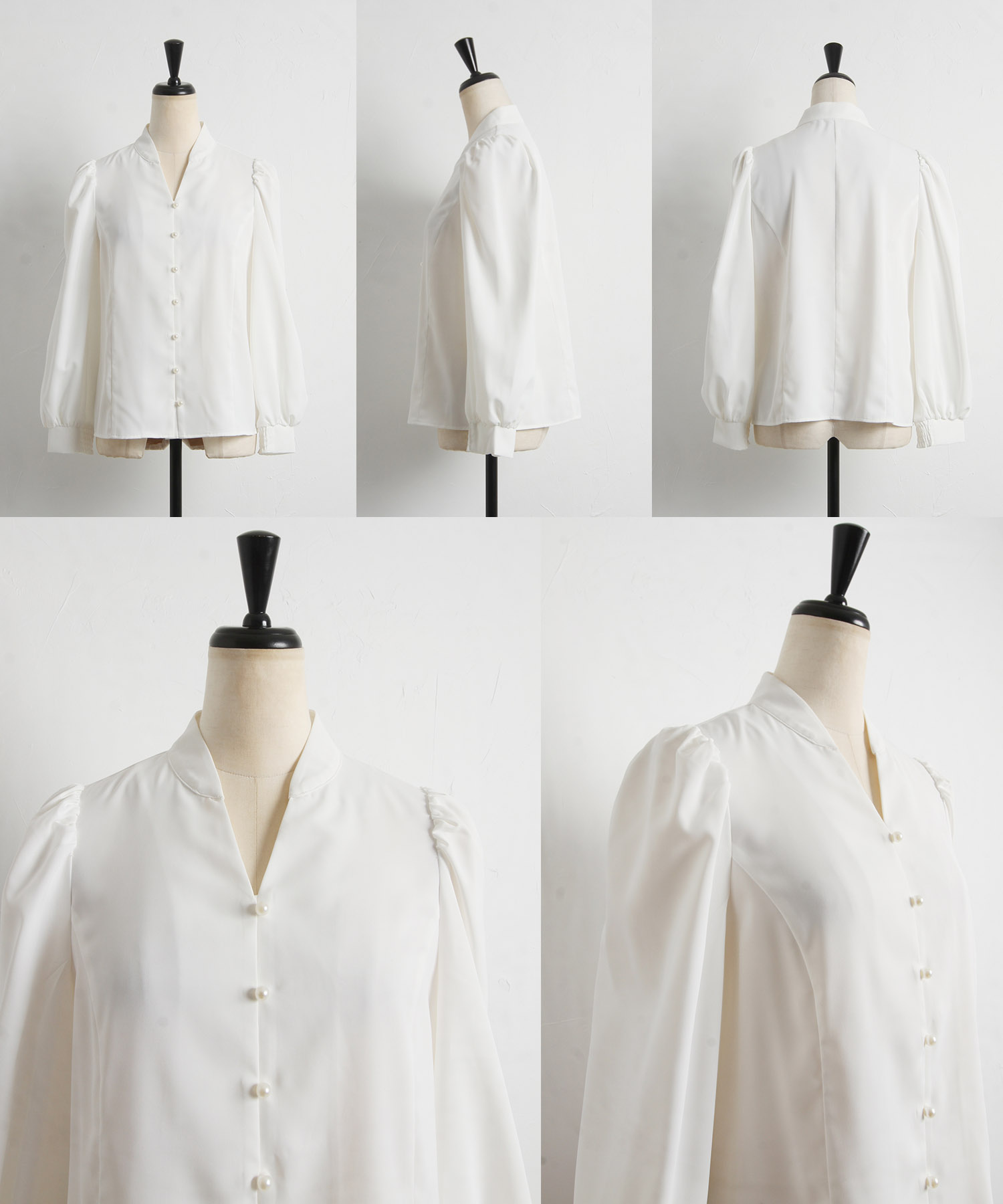 パール釦スタンドスキッパーブラウス